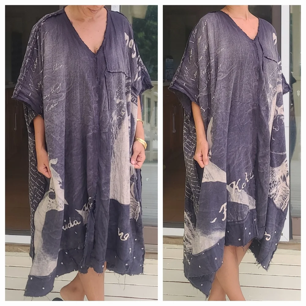 Rare Magnolia Pearl Frida Kahlo Jaya Kaftan Dress Ozzy Patchwork Artist Smock OS - Picture 8 of 17